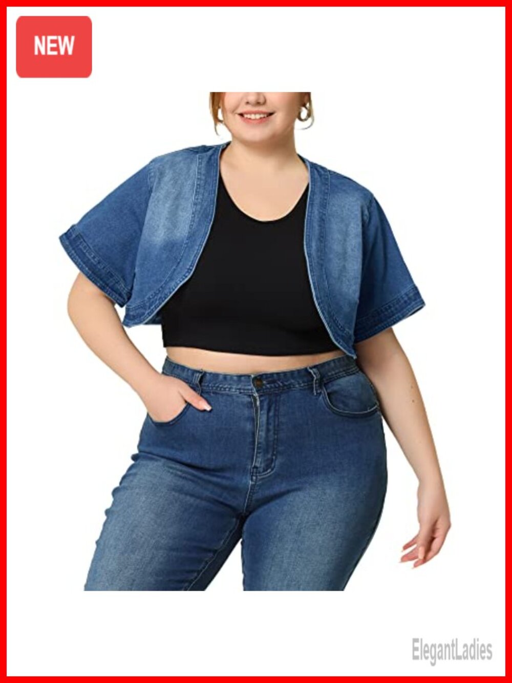 Plus Size Crop Denim Jacket Shrug Cardigan Women's Lightweight Short Sleeve